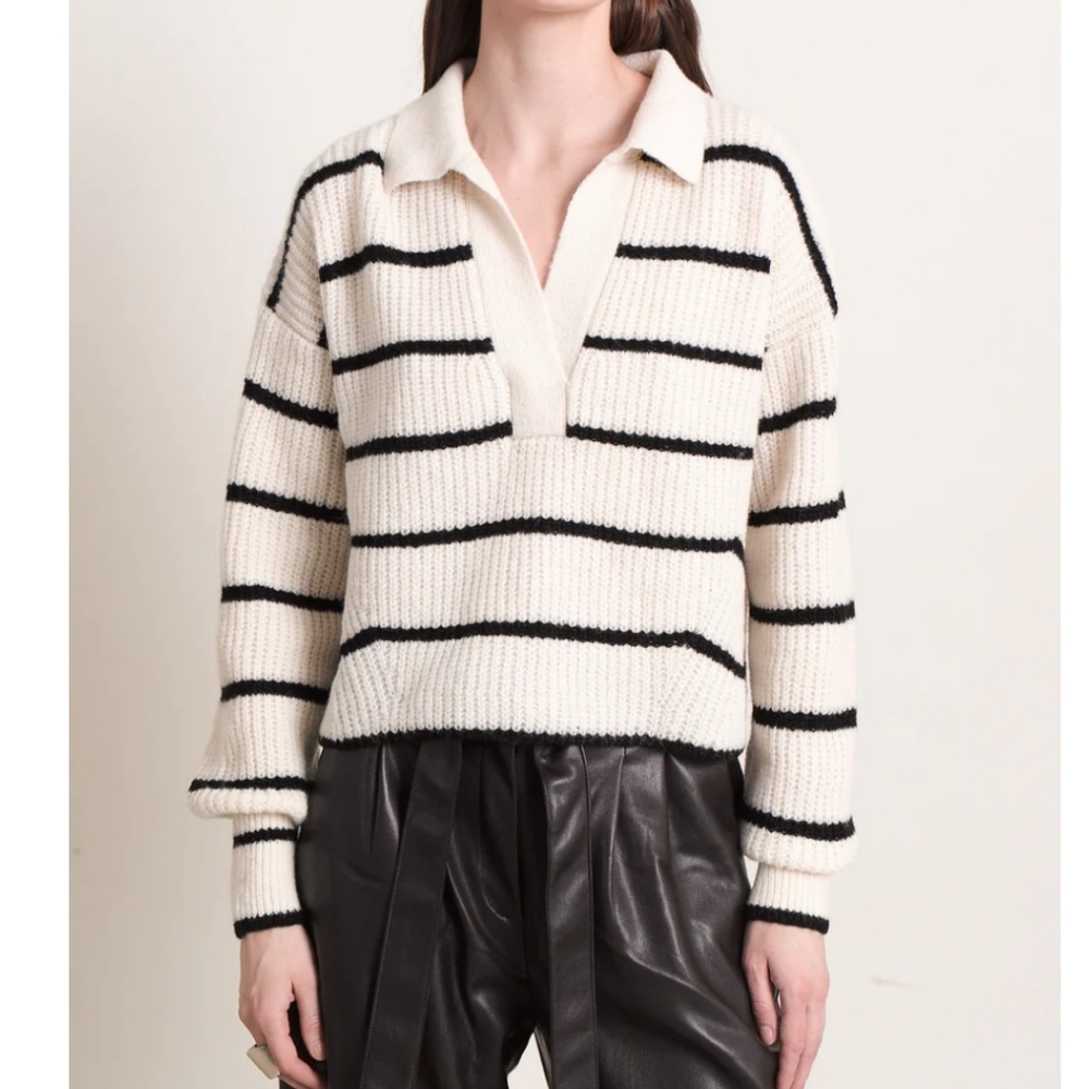 Eleven Six Revolve Ivory Alpaca Wool Tatum Stripe Sweater sz XS/S